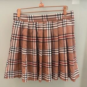 Designer inspired brown plaid pleated skirt